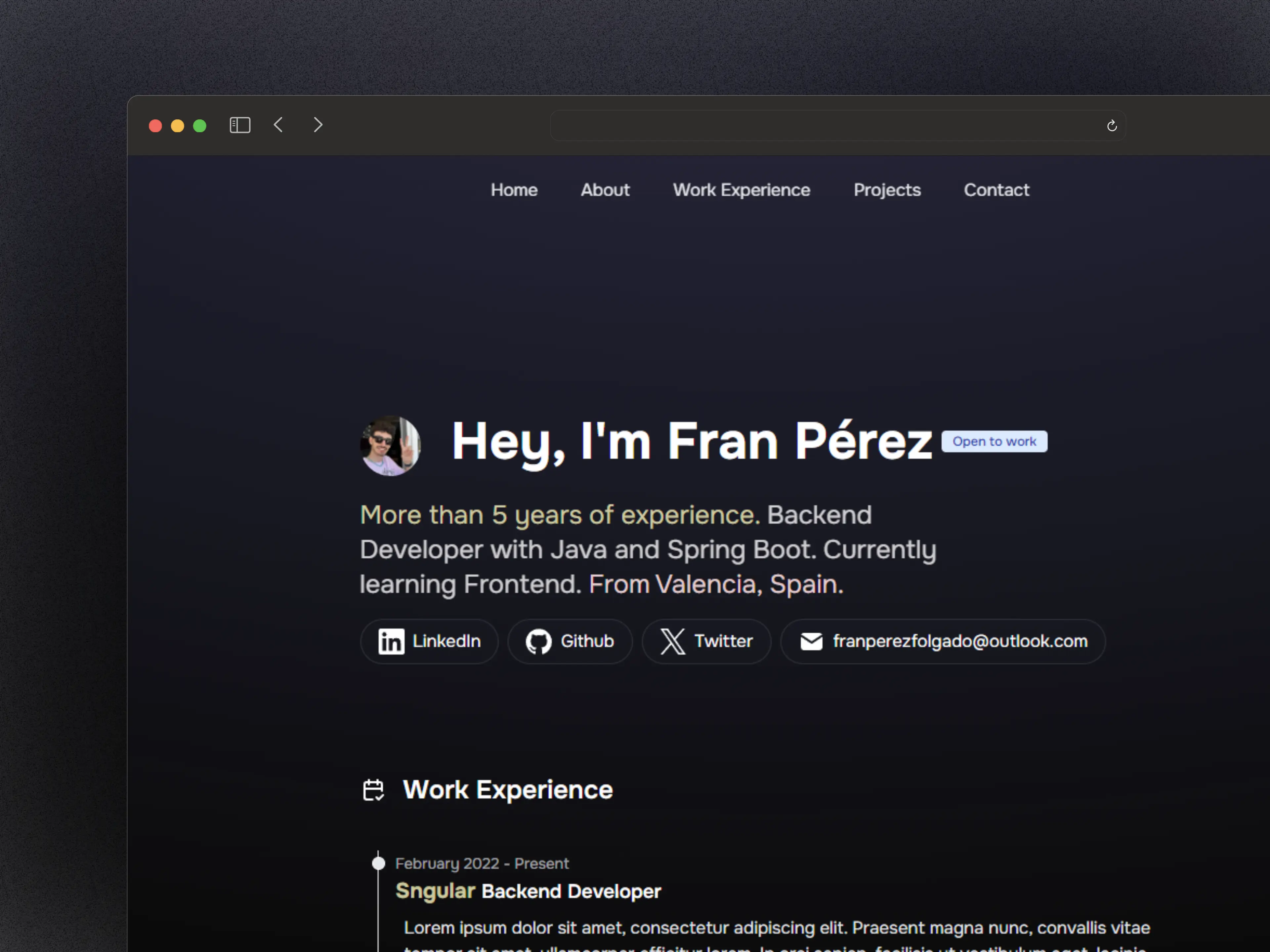 Portfolio DEV project's screenshot